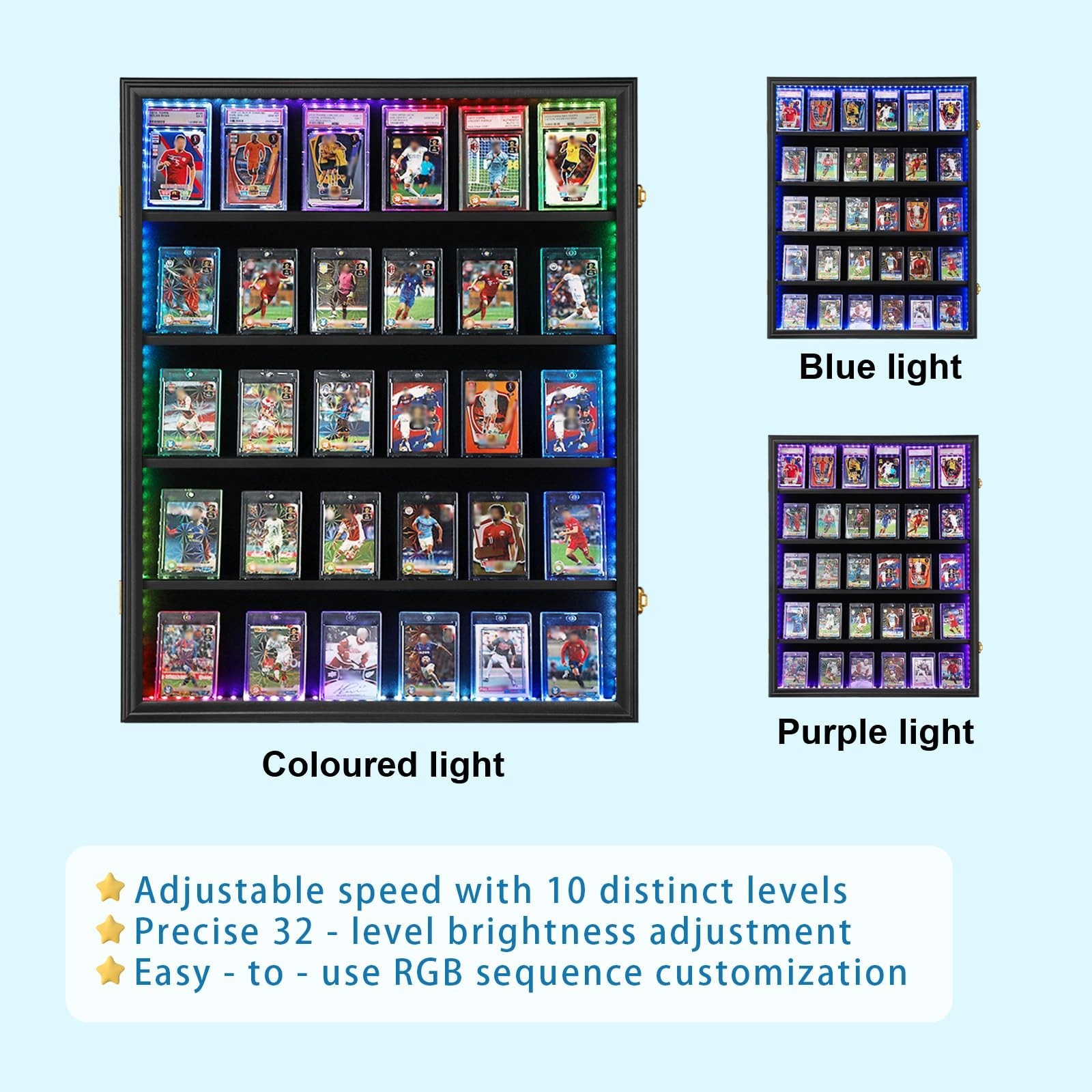 35 LED Graded Card Case Lockable Wall Mount UV Acrylic Sports Trading Card Frame