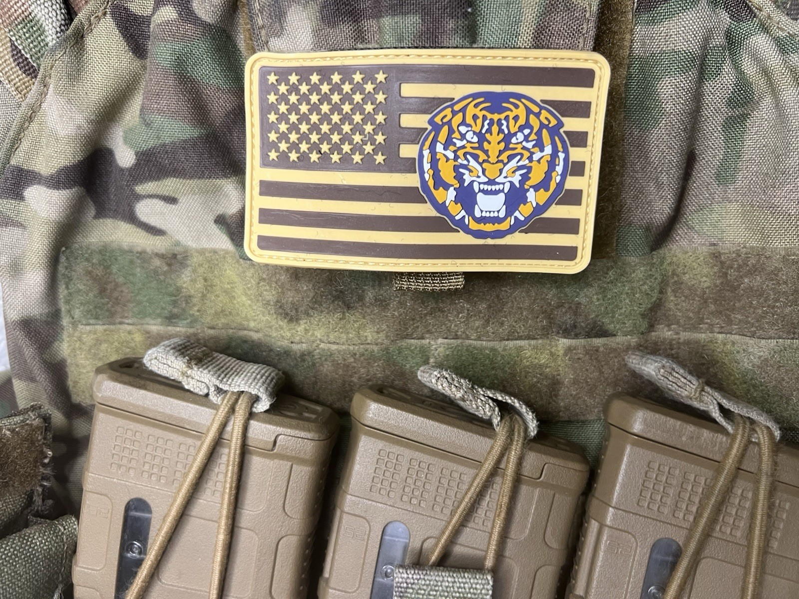 Military Combat American Flag LSU Tigers football PVC Patch W Vlcro