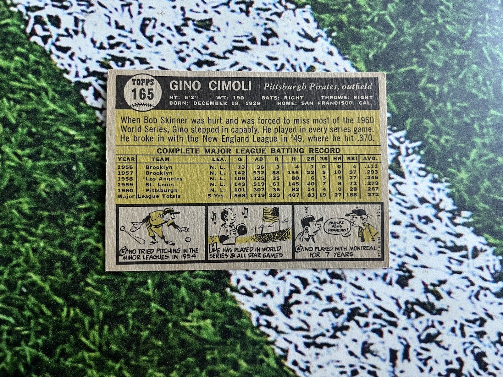 1961 Topps Baseball Gino Cimoli #165 Pittsburgh Pirates EX+ Low Shipping