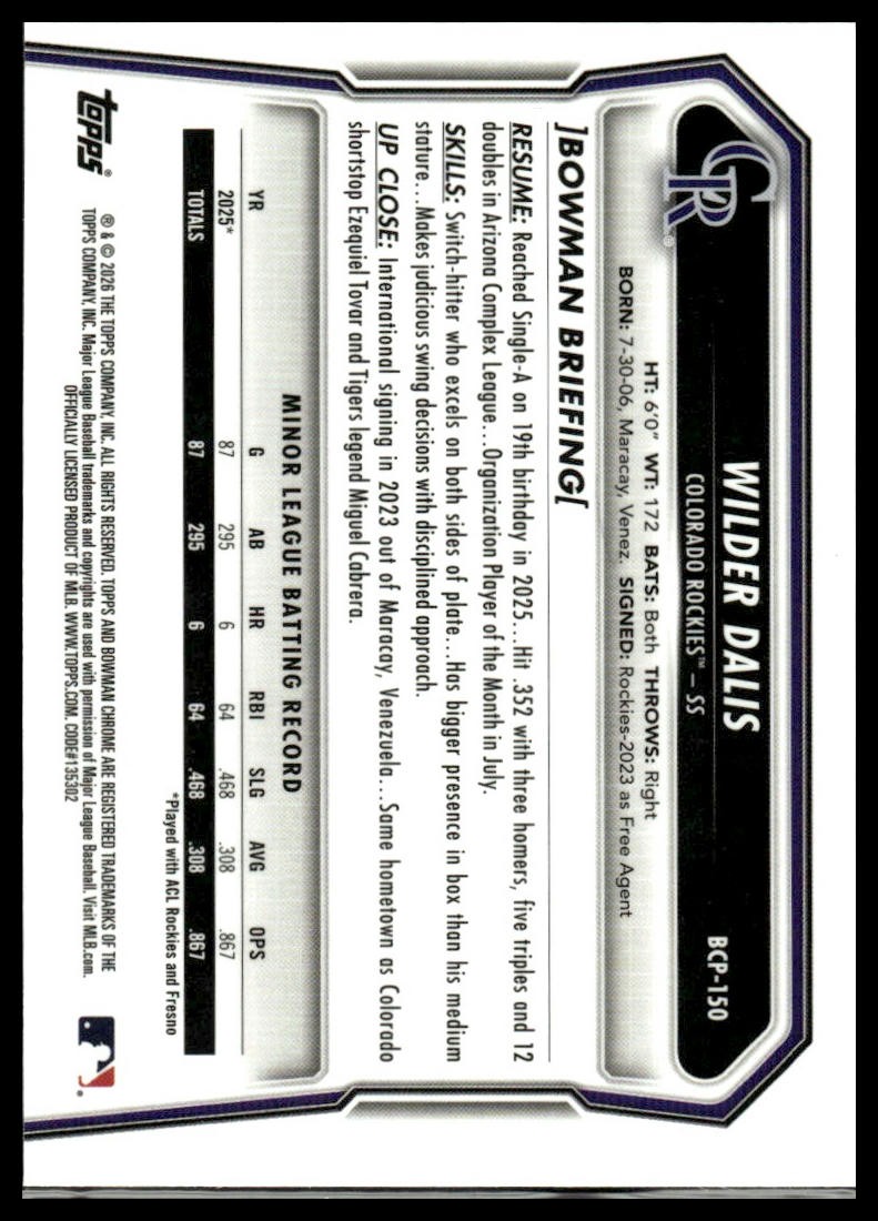 2026 BOWMAN CHROME PROSPECTS BCP-1 – BCP-150 PICK UR CARDS $2 MIN PURCHASE