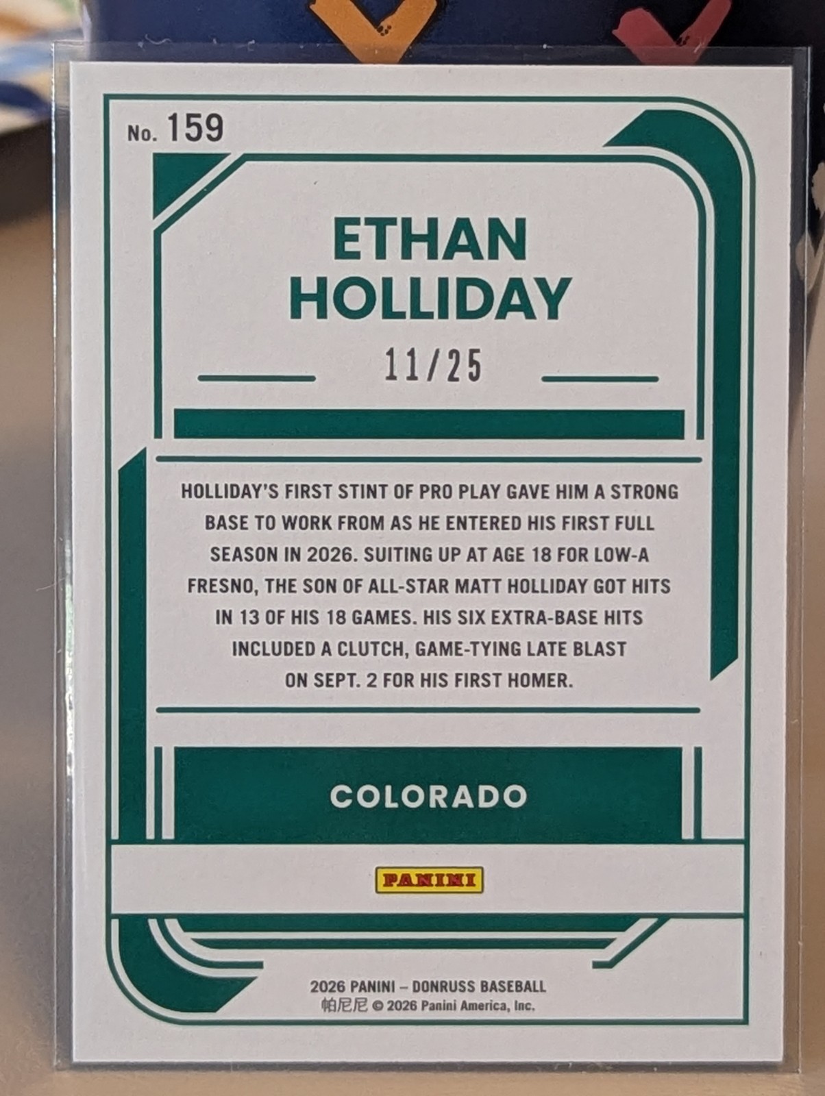 2026 Donruss Ethan Holliday Rated Prospect #159 Green Holo /25 Rockies