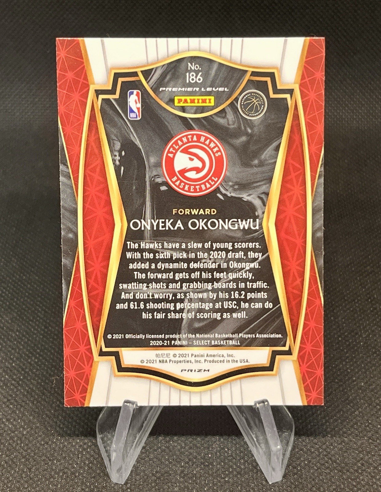 2020-21 Select Onyeka Okongwu Silver Disco Prizm RC Premier Level #186 Hawks