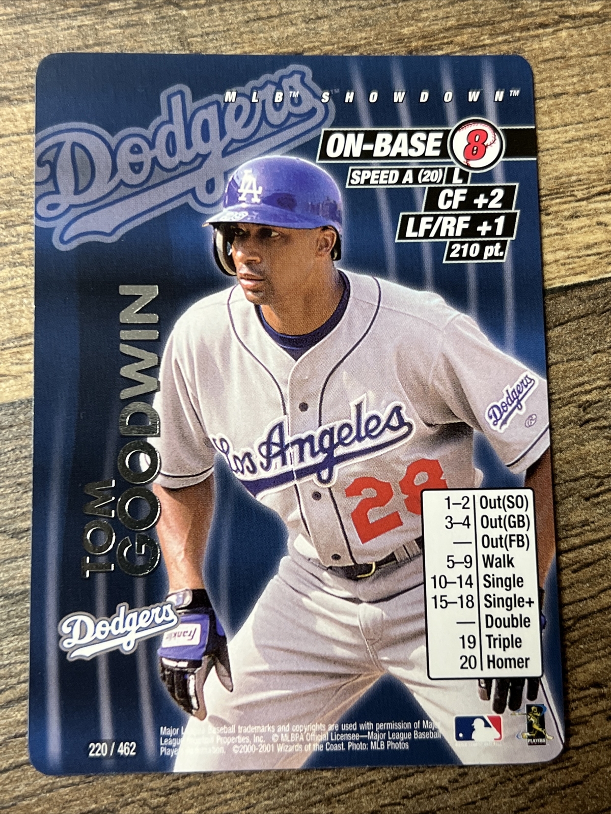 2001 MLB Showdown Tom Goodwin #220/462 Los Angeles Dodgers CF/LF/RF On-Base 8