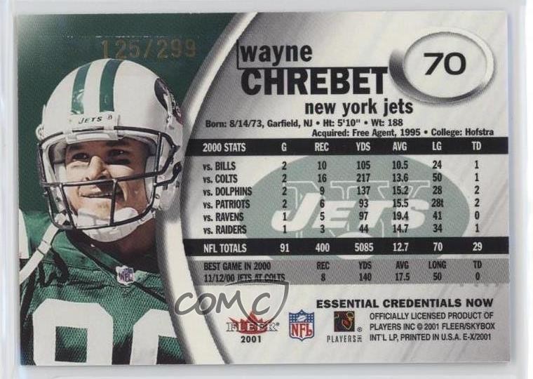 2001 Fleer E-X Essential Credentials 125/299 Wayne Chrebet #70 a8r