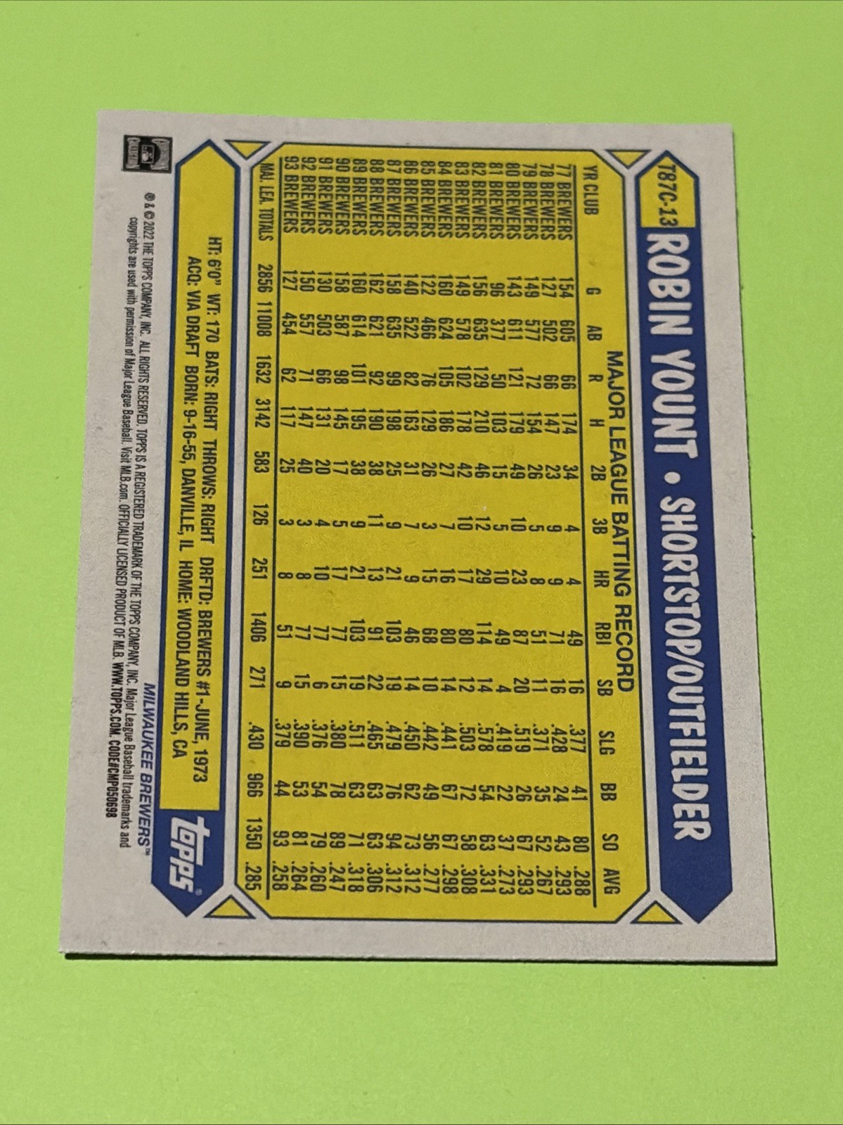 2022 Topps Chrome Silver Pack Mojo #T87C-13 Robin Yount Milwaukee Brewers