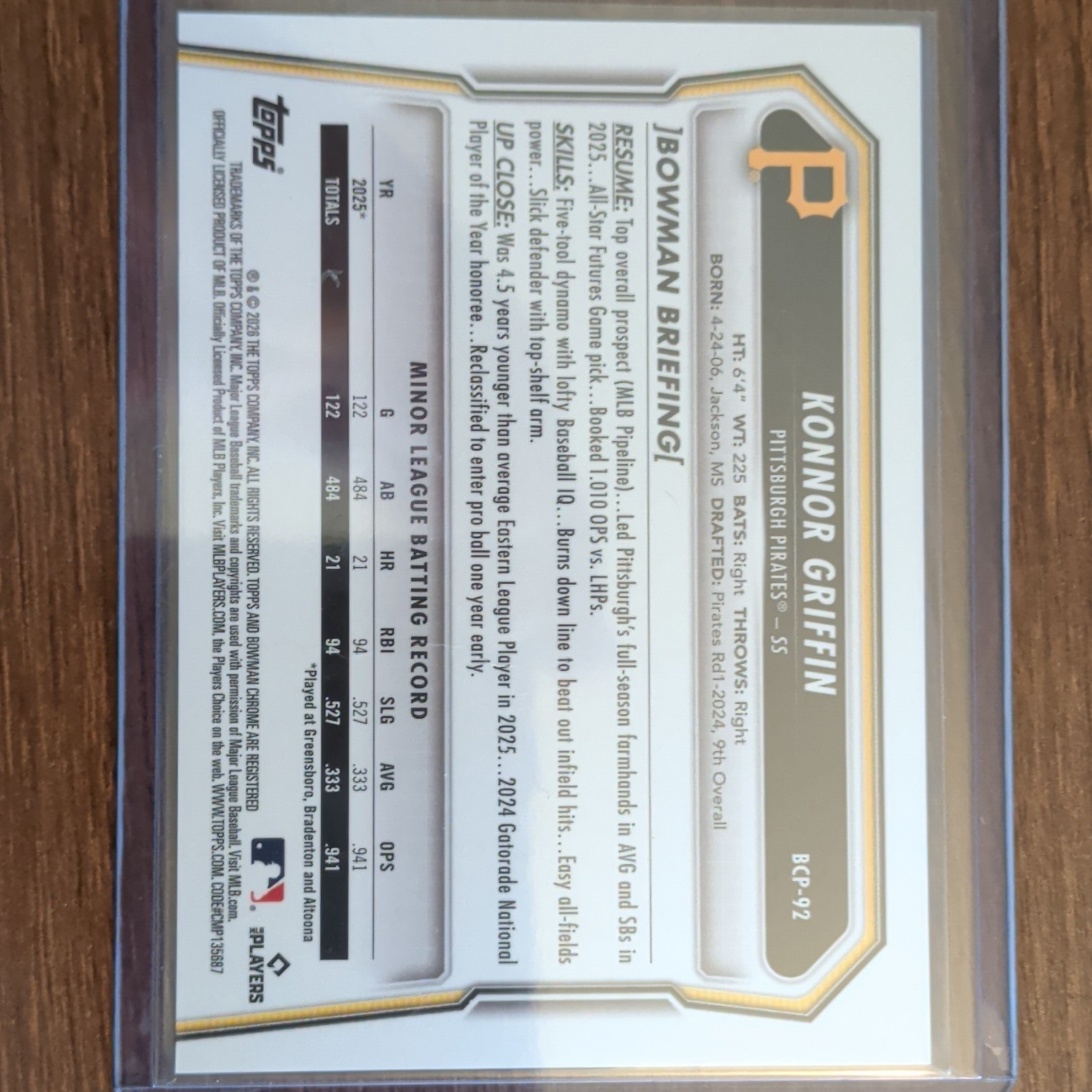 2026 Bowman Baseball Konnor Griffin Mojo Refractor Image Variation SSP #BCP-92