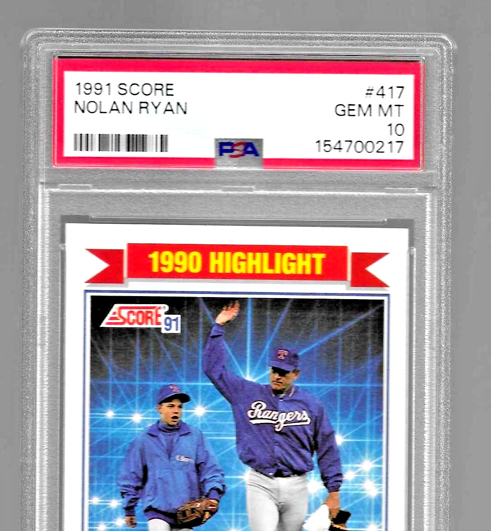 1991 SCORE BASEBALL CARD 417 HOF NOLAN RYAN PSA 10 TEXAS RANGERS 300 CAREER WINS
