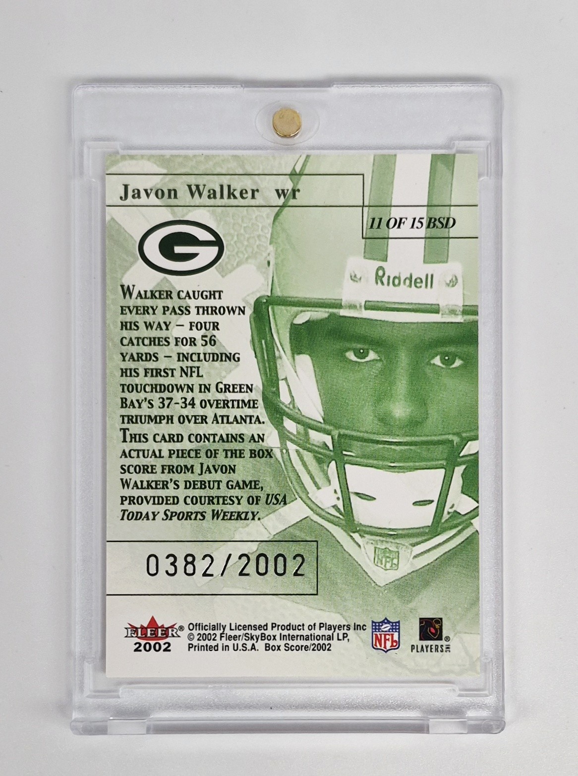 MINT #/ED RC 2002 Javon Walker Box Score Debut GREEN BAY PACKERS BRETT FAVRE NFL