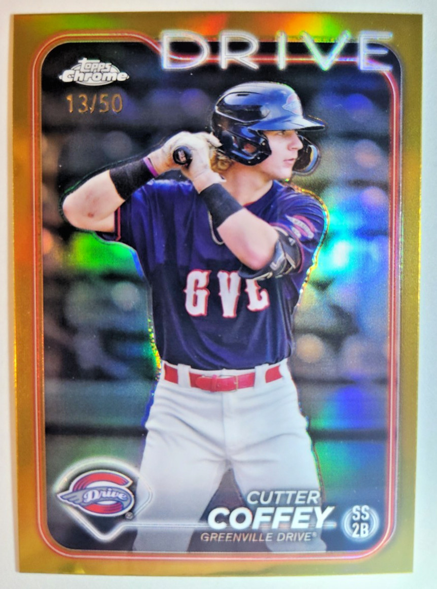 2024 Topps Chrome Pro Debut Cutter Coffey Gold Refractor /50 Rookie Blue Jays RC