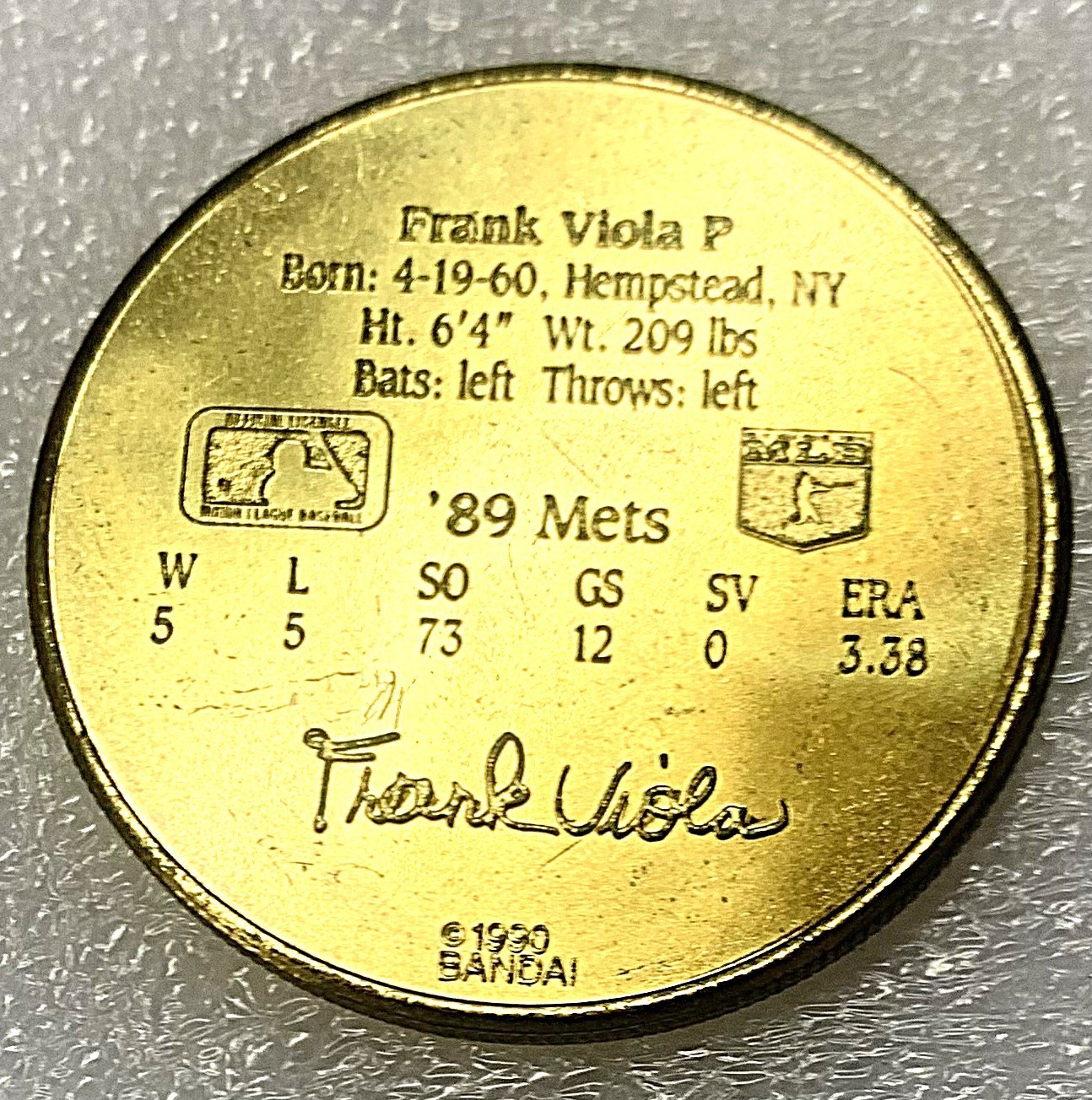 1990 Frank Viola Medal – New York Mets – Bondai – 1989 Stats – 32MM – 17
