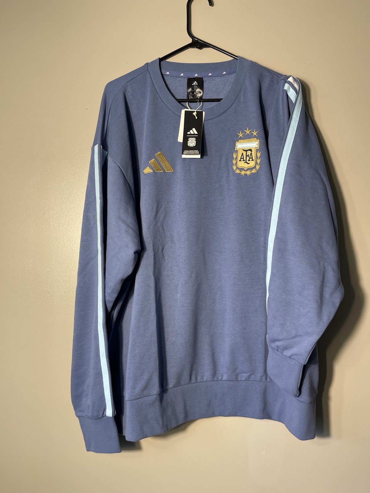 Adidas Argentina Soccer Men’s Crew DNA Sweatshirt Blue Size XL New