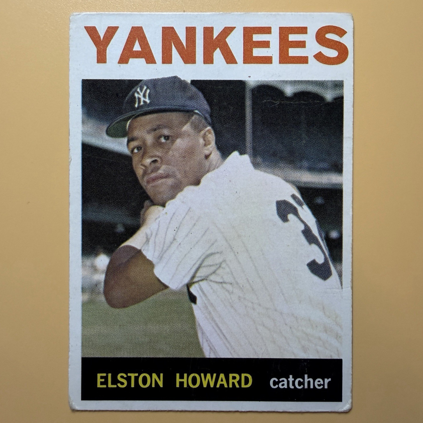 1964 Topps #100 Elston Howard ~ New York Yankees – Mark on Back – Nice Centering