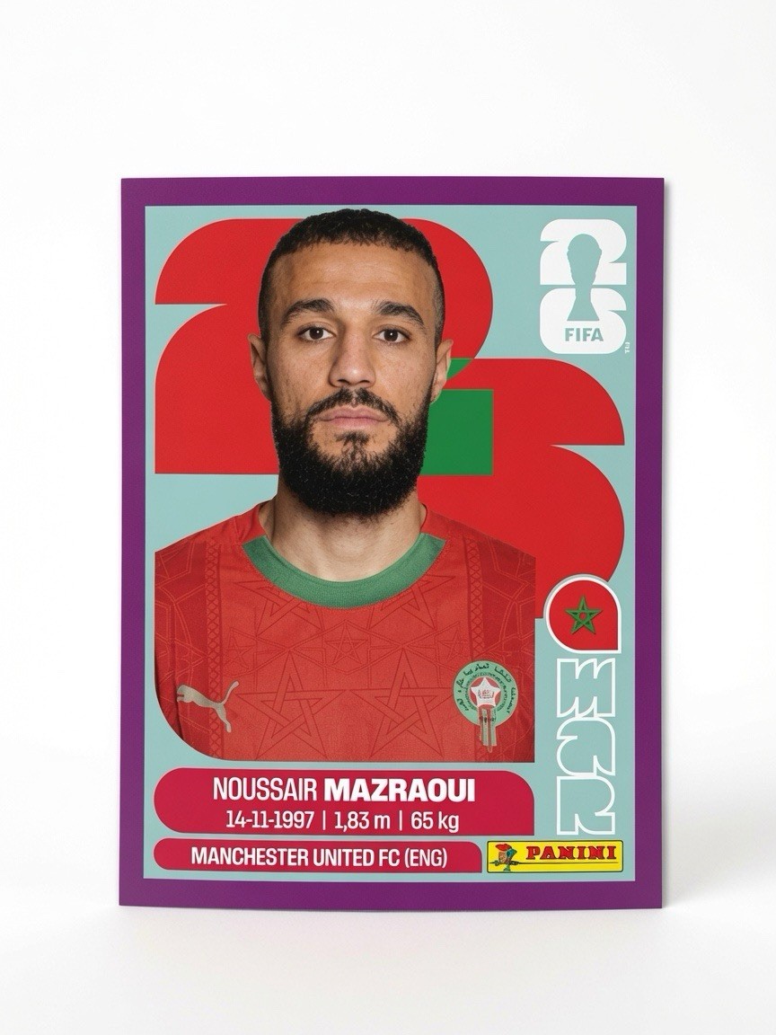 26Panini FIFA World Cup Noussair Mazraoui MAR 5 Official Purple 🍇Sticker Card