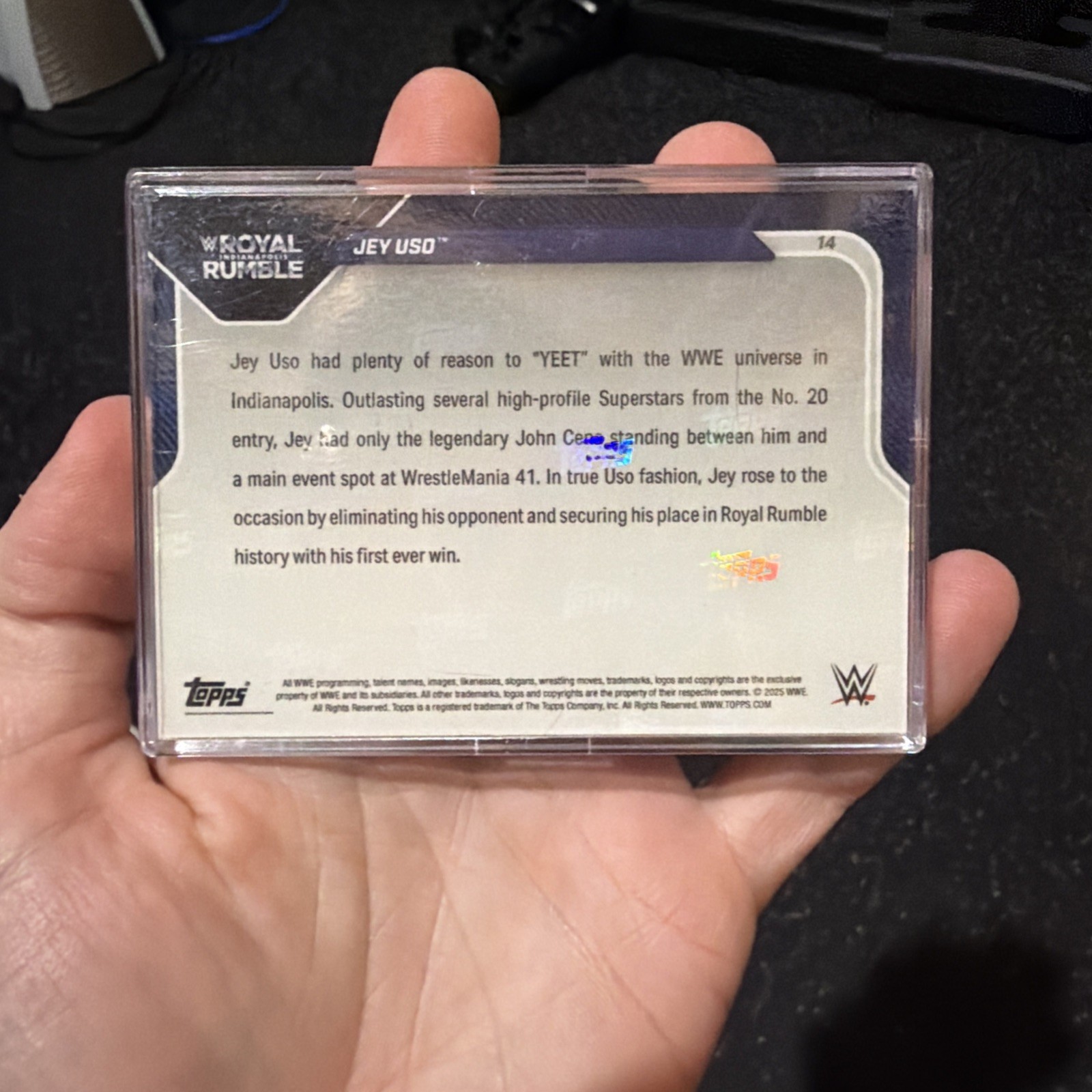 Jey Uso 2025 Topps Now WWE #14 Royal Rumble Scores Wrestlemania In Hand