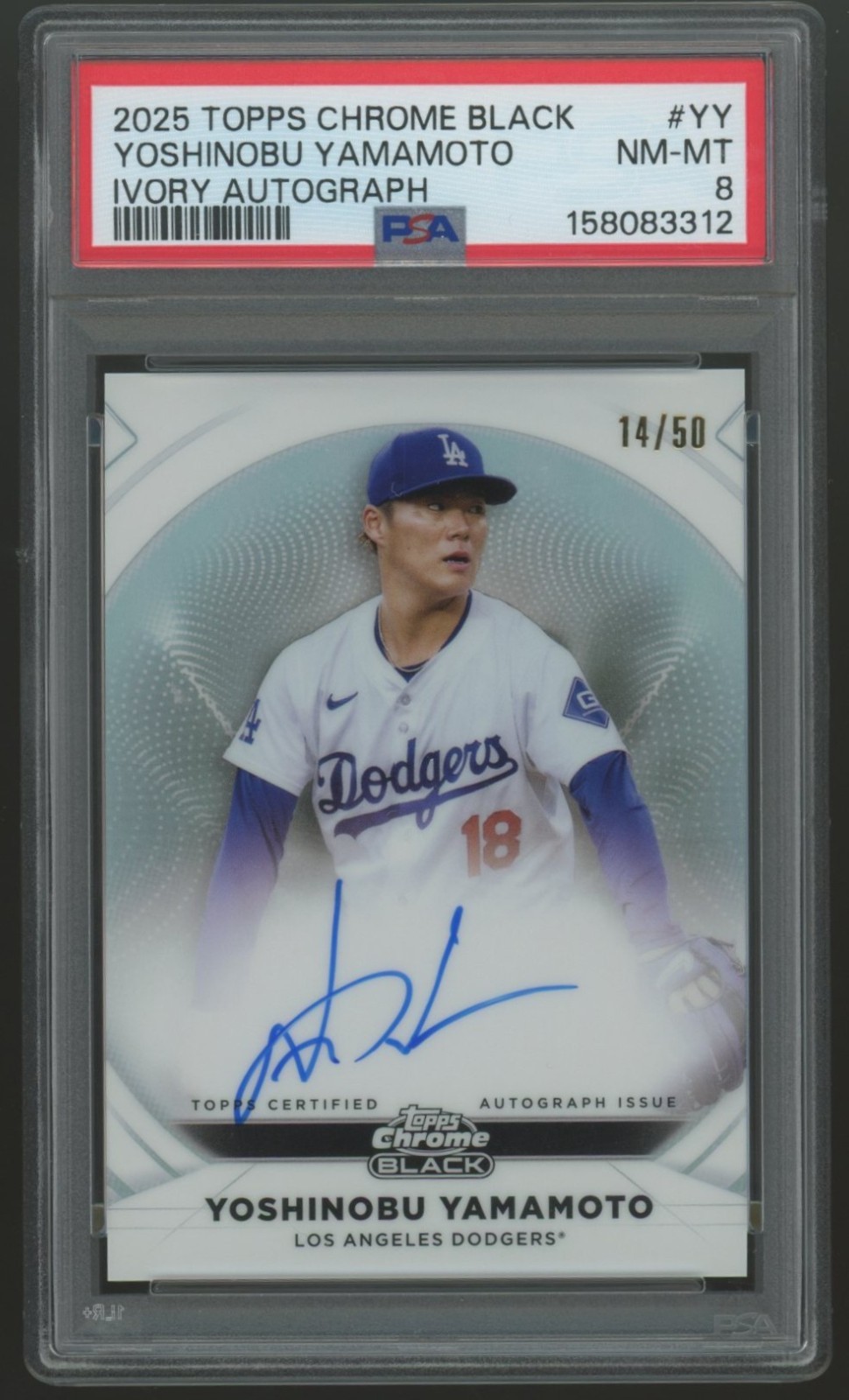 PSA 8 2025 Topps Black Yoshinobu Yamamoto Ivory Auto /50