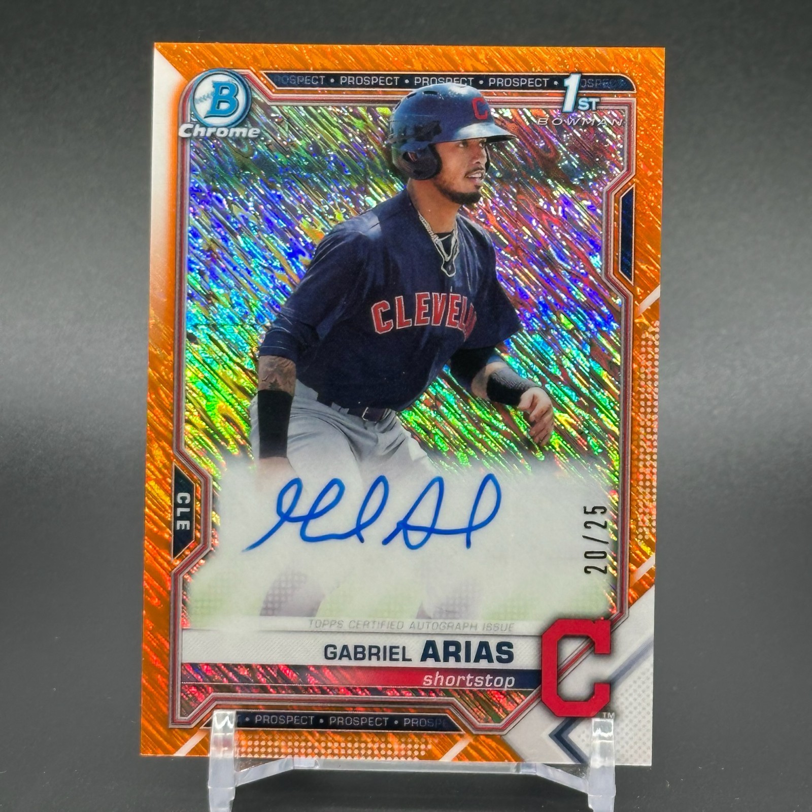 GABRIEL ARIAS 2021 Bowman Chrome Orange Shimmer #’d /25 Refractor Auto 1st RC