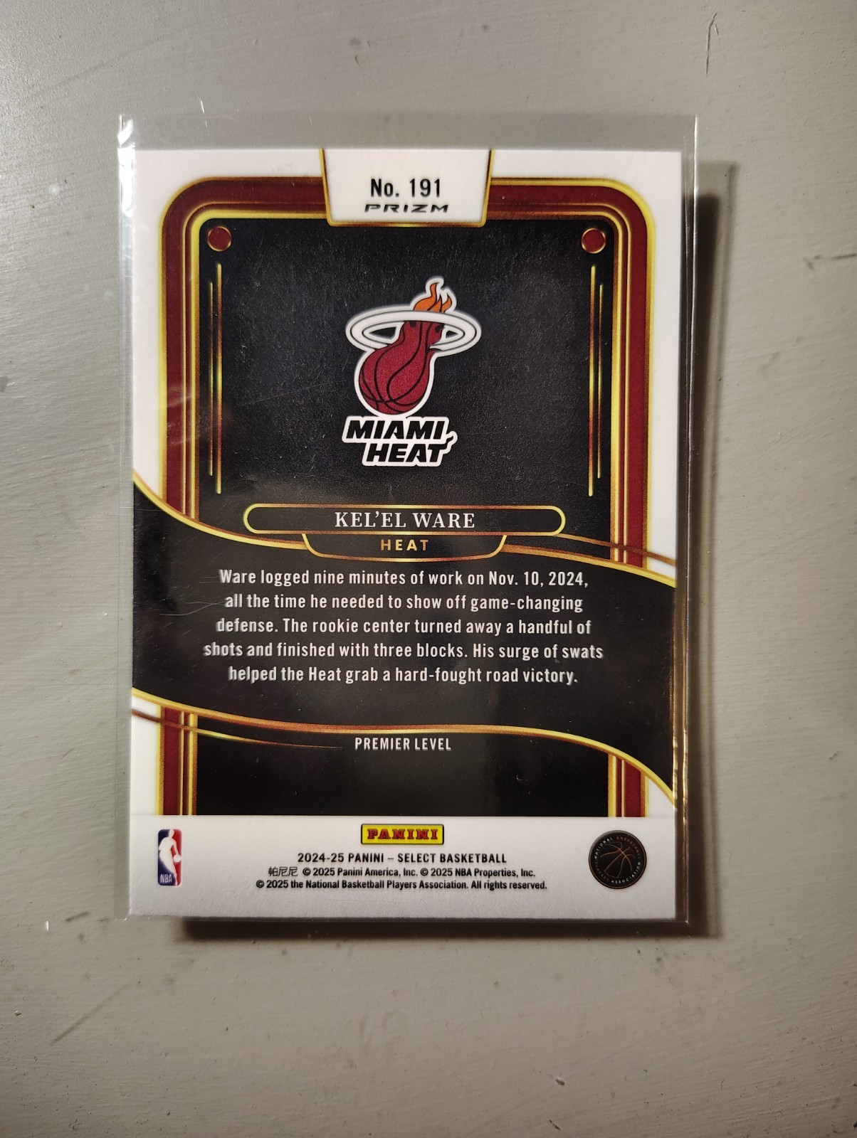 Panini Select Orange Flash Prizm Kel’el Ware #191 2024-25 Miami Heat RC