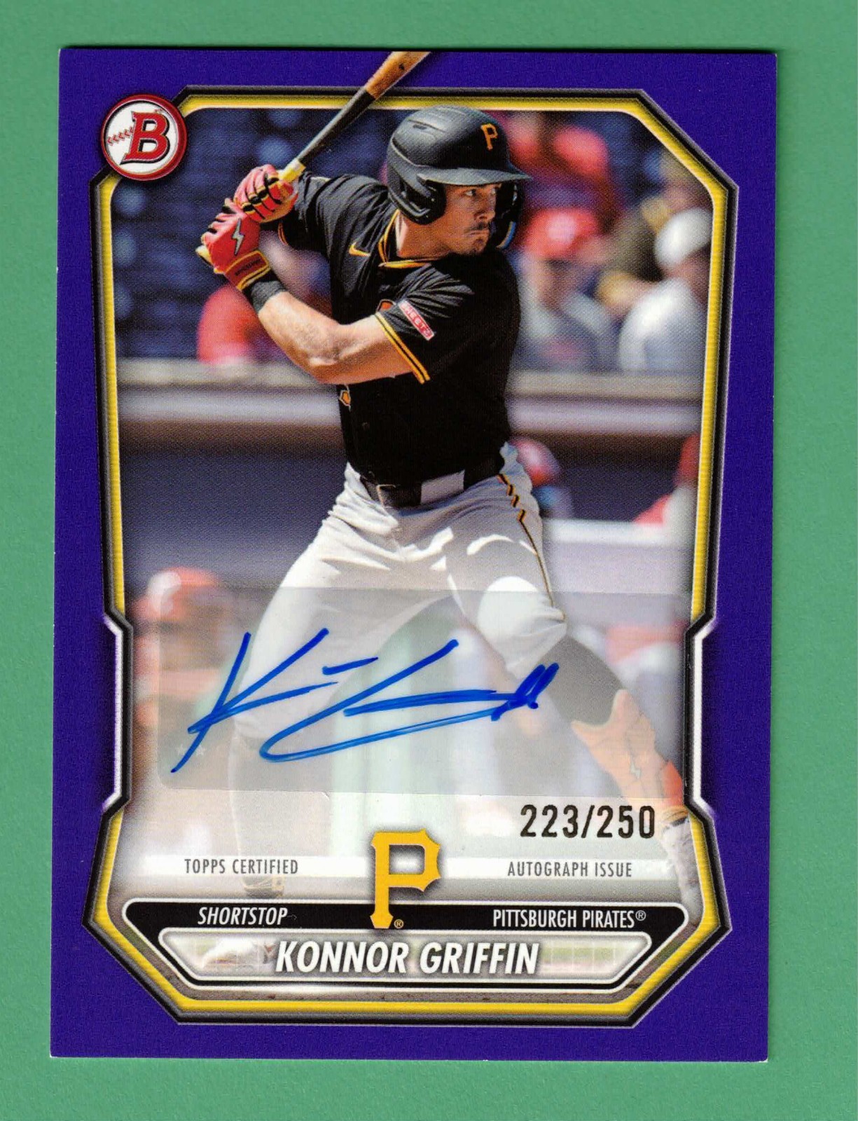 2026 Bowman KONNOR GRIFFIN Auto Purple Parallel 223/250 Pirates #BPA-KG
