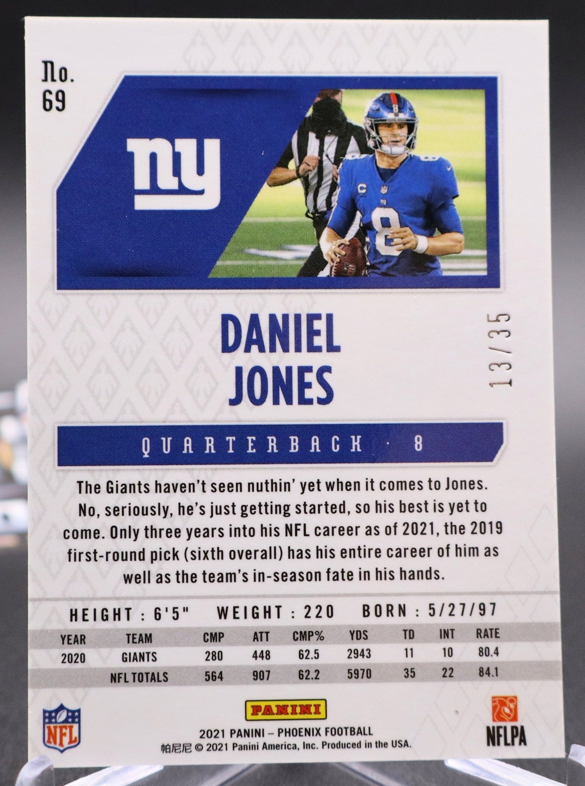 Daniel Jones 2021 Panini Phoenix Blue /35 #69 Giants