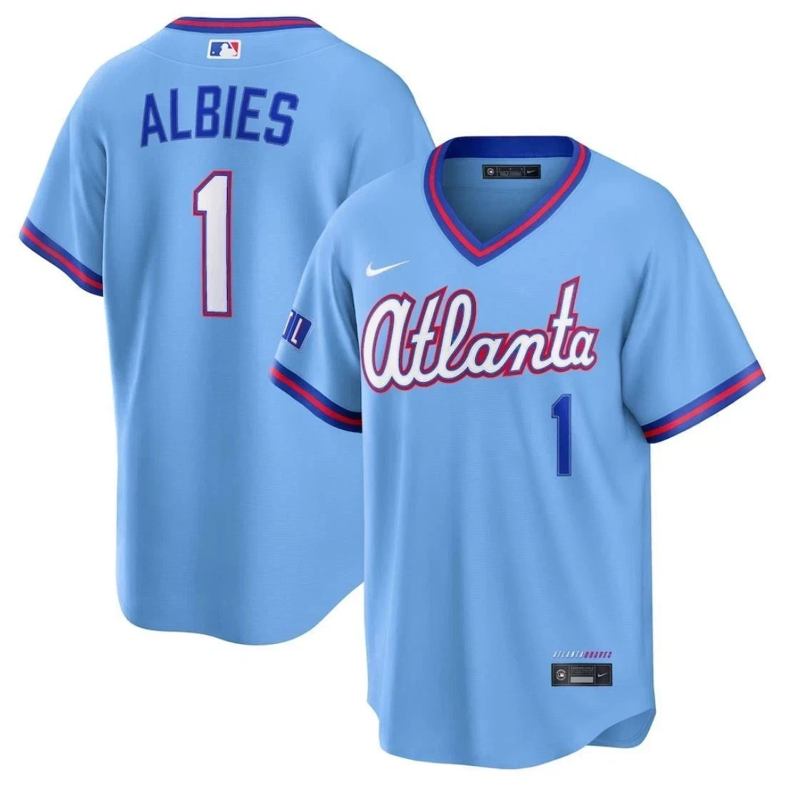NWT Atlanta Braves Powder Blue City Connect Stadium Jersey All Stitched Mens