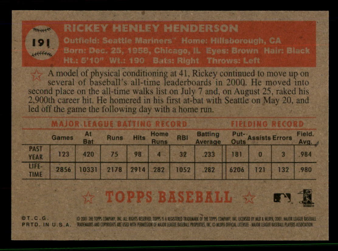 2001 Topps Heritage – Rickey Henderson #191