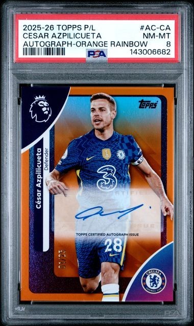 2025 Topps P/L Cesar Azpilicueta /25 SSP AUTOGRAPH ORANGE RAINBOW PSA 8 NM-MT