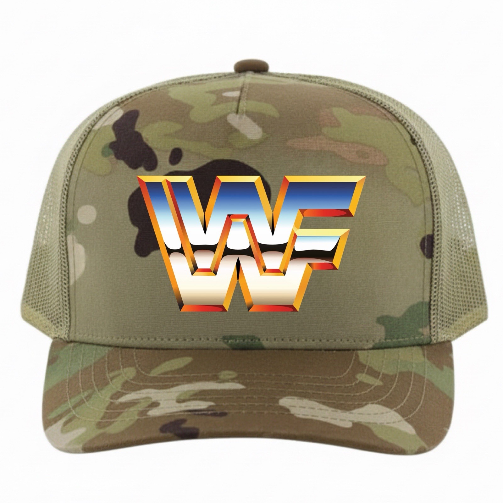 Camo Army WWF Hat Cap Pro Wrestling Federation 80s Classic Logo Custom Made