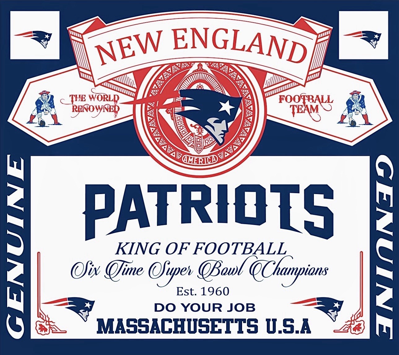 (2) New England Patriots Waterproof Vinyl Stickers 4×3.5 Bud Decals 6X Champs