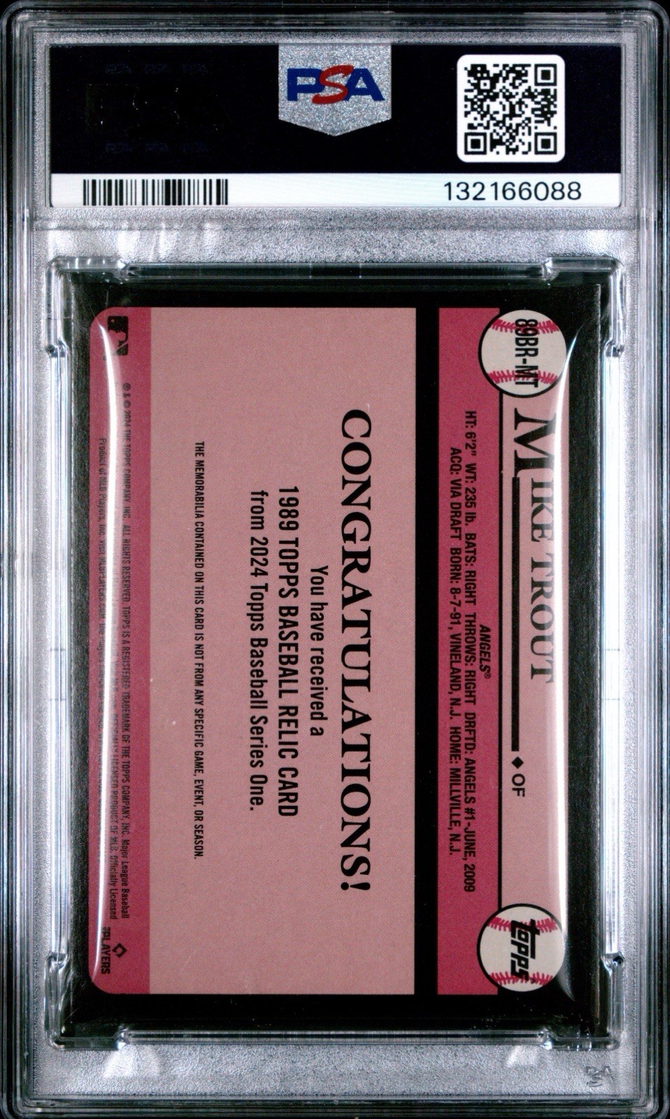 2024 Topps 1989 Topps Baseball Relics Mike Trout #89BR-MT Gold /50 PSA 8