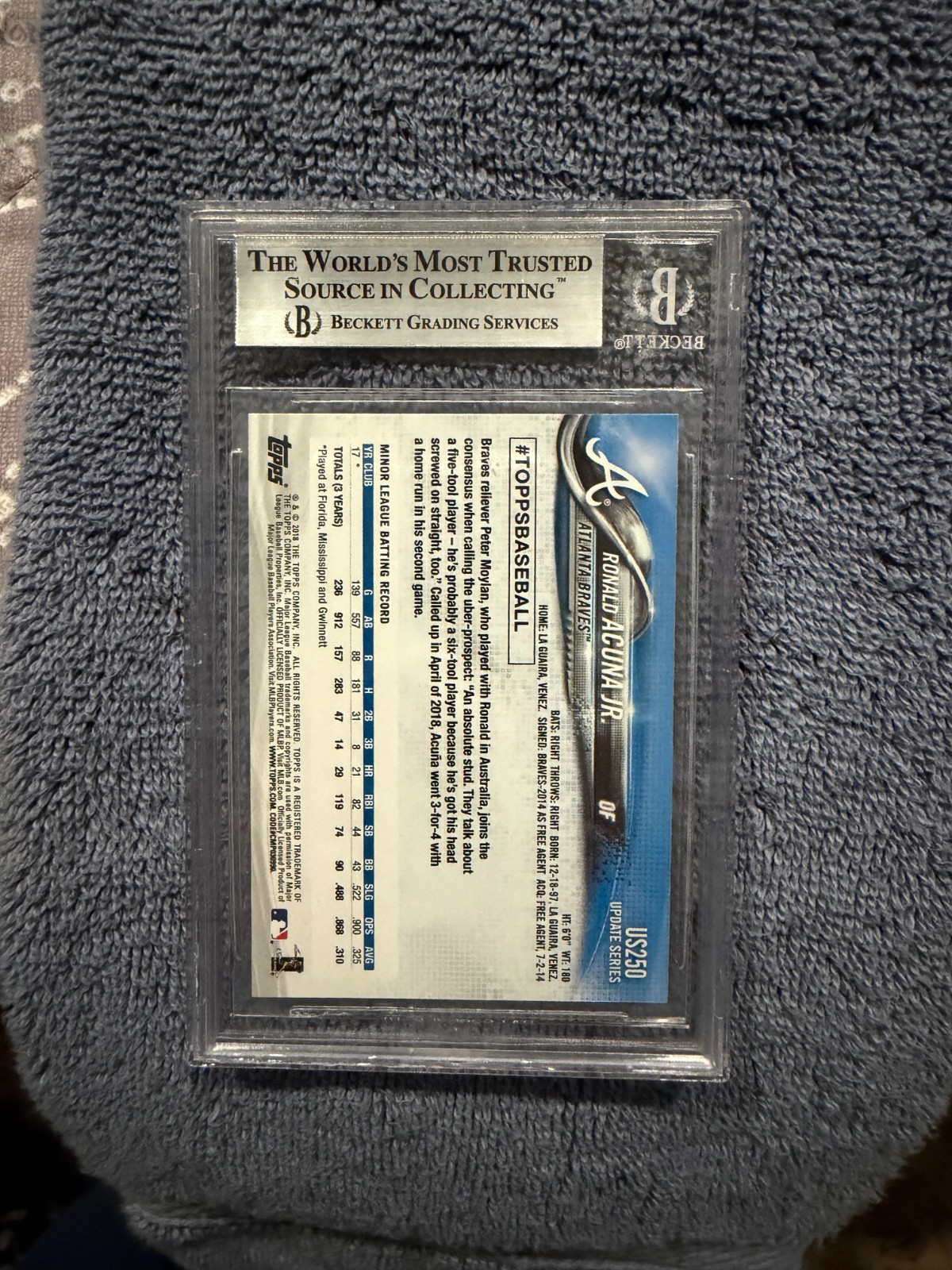 2018 Topps Update Ronald Acuna Jr At-Bat In Blue Jersey #US250 BGS 9