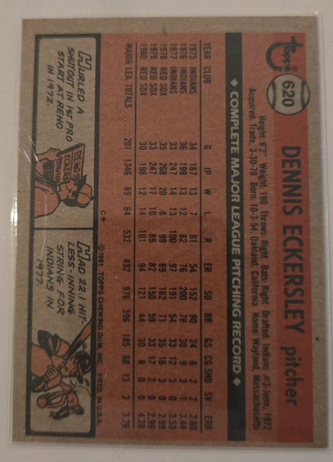 1981 Topps – Dennis Eckersley #620