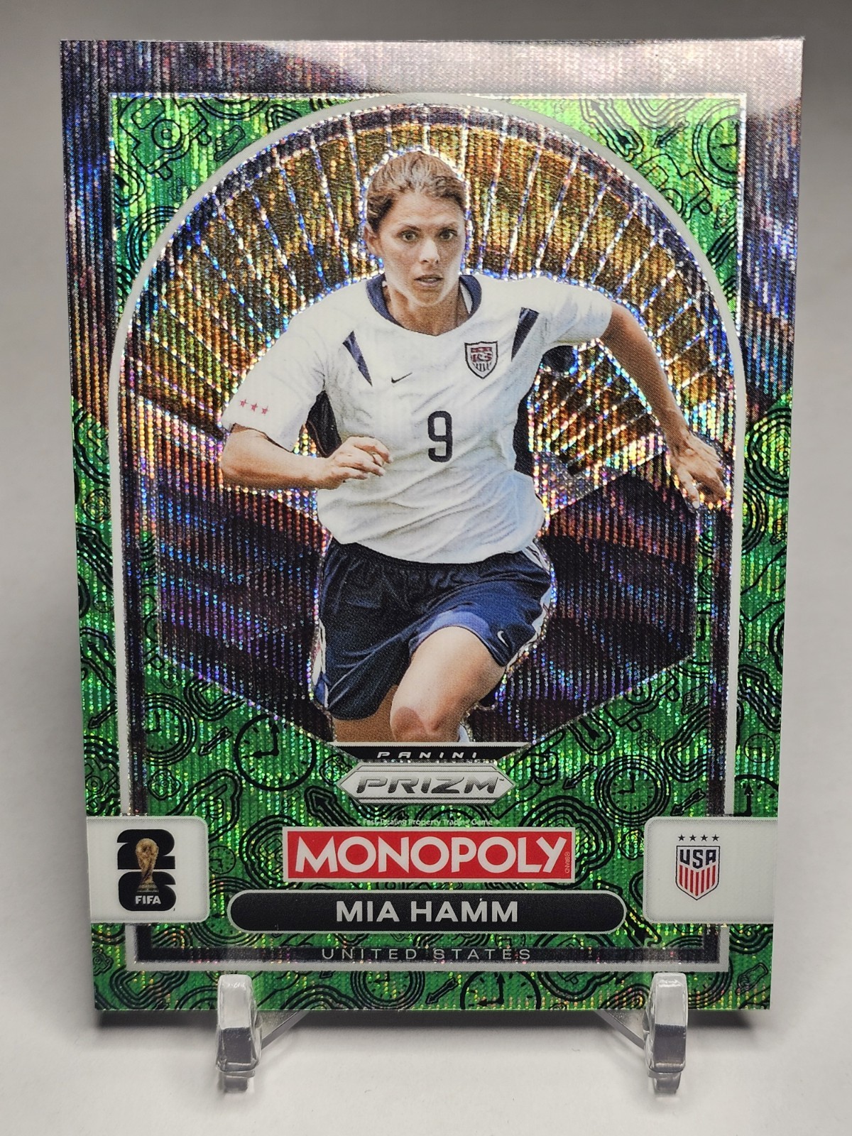 Mia Hamm 2026 Panini Prizm Monopoly FIFA World Cup Green Wave Card #91 USA
