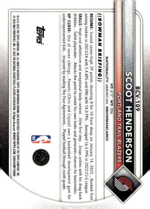 2025-26 Bowman #BCV-109 Scoot Henderson Chrome Green Geometric #/99