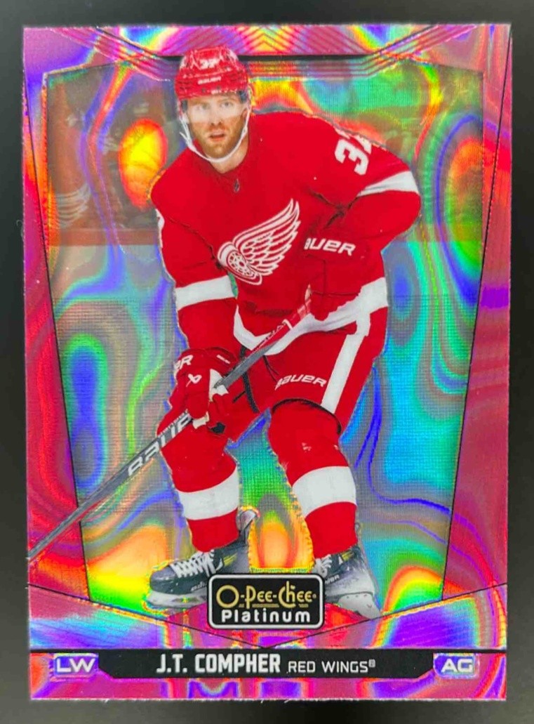 J.T. Compher Pink Magma 2024-25 OPC O-Pee-Chee Platinum #197 Detroit Red Wings