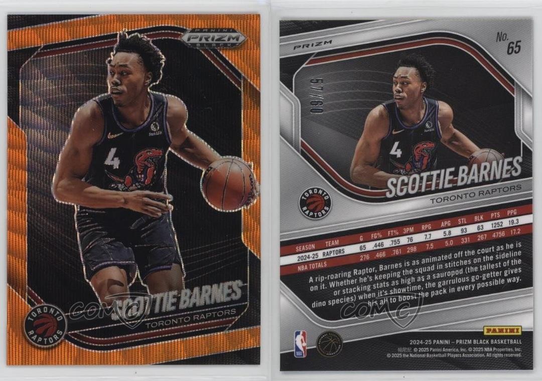 2024-25 Panini Prizm Black Orange Wave Prizm 57/60 Scottie Barnes #65 1gw7