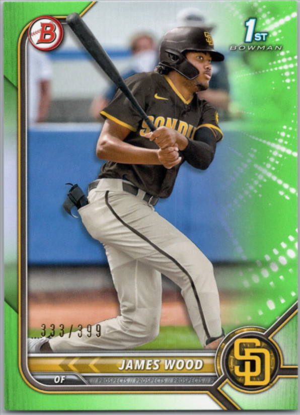 2022 Bowman James Wood 1st Neon Green /399 Padres Nationals RC Prospect