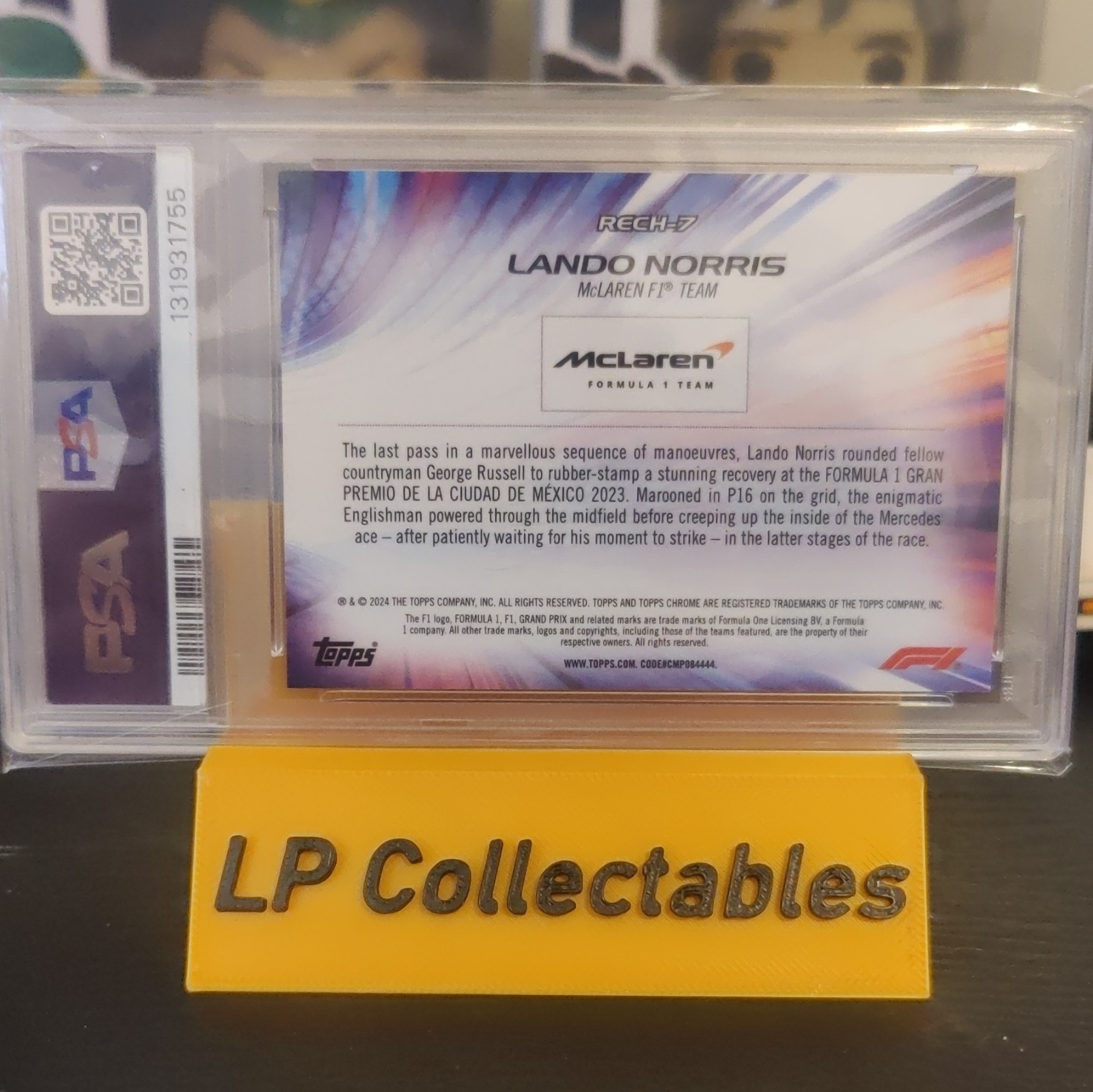 Topps 2024 Sapphire F1 Lando Norris Re-Charged Purple RECH-7 /10 PSA 10 (Pop 1)