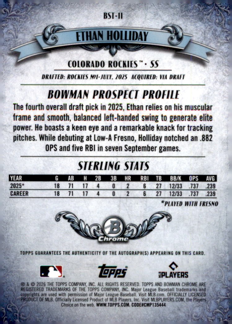 2026 Bowman #BST-11 Ethan Holliday Bowman Sterling
