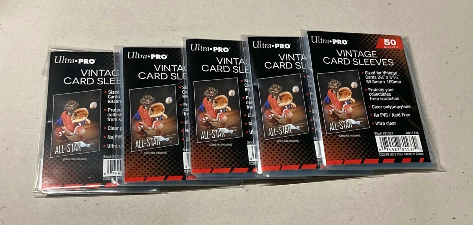 250 Ultra PRO Vintage Card Sleeves 2-3/4″ X 3-15/16″~1952-1956~5 Packs of 50