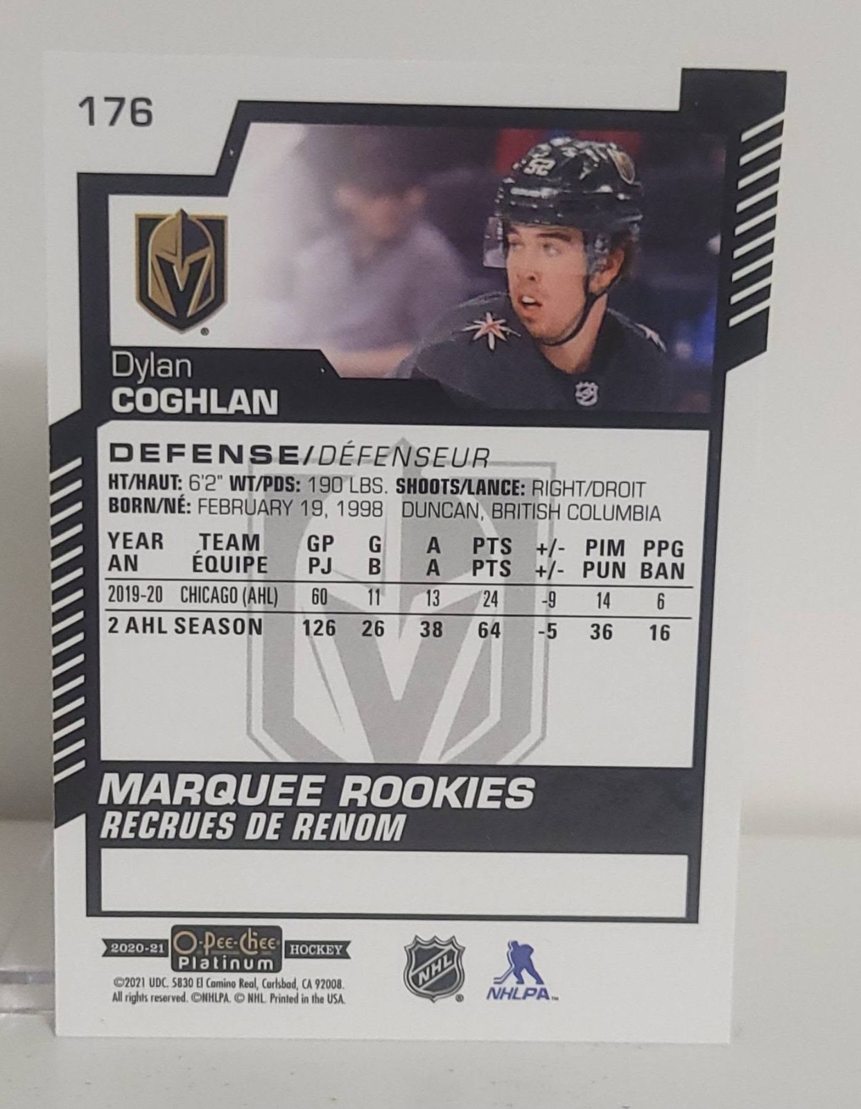 2020-21 O-Pee-Chee Platinum Marquee Rookie RC #176 Dylan Coghlan