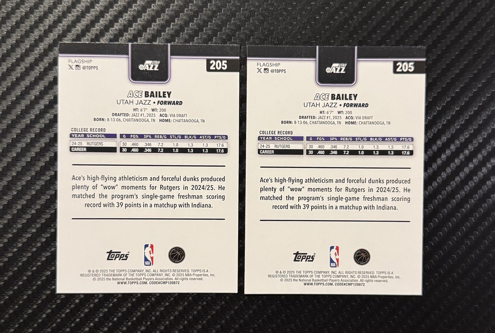 Ace Bailey Rookie Card Lot (2) Season Tip-Off & Base Card 2025-26 NBA Topps RC
