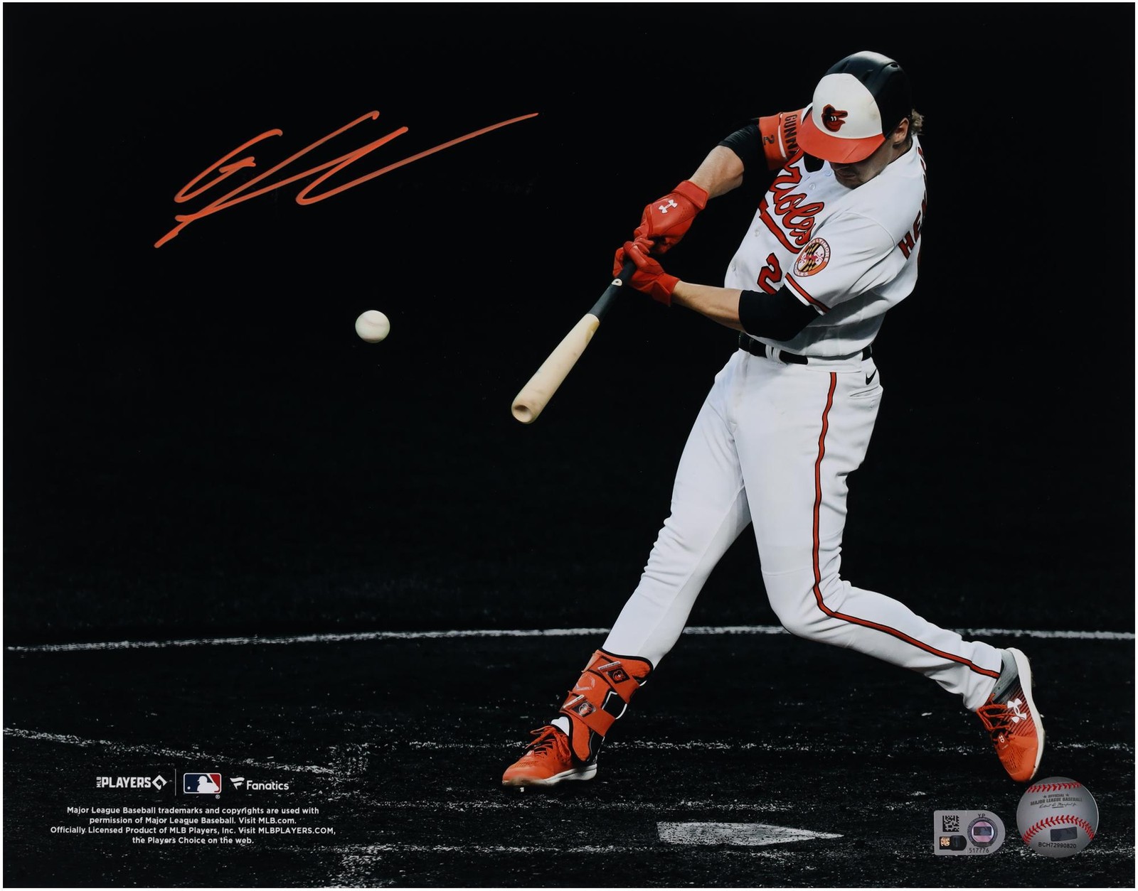 Gunnar Henderson Baltimore Orioles Signed 11″ x 14″ Hitting Spotlight Photo