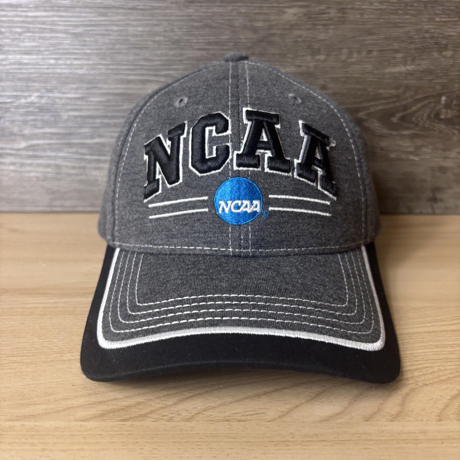 NCAA Hat Cap Strap Back Mens One Size Gray Black NCAA College Sports Embroidered