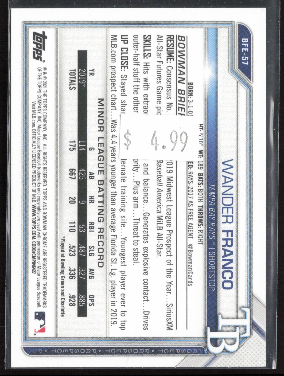 2021 Bowman 1st Edition Wander Franco BP-57 Prospects | Tampa Bay Rays