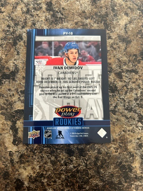 2025-26 Upper Deck Extended Series Power Play Rookies Ivan Demidov #PY-18 RC