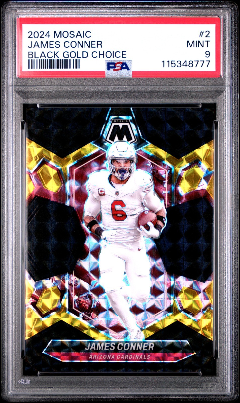 2024 Mosaic Black Gold Choice James Conner /8 Cardinals SPP PSA 9 Pop 1