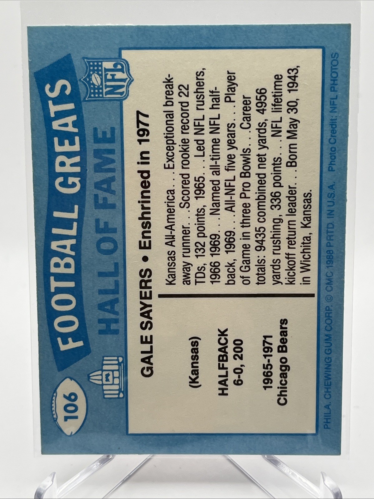 1988 Swell Football Greats Hall of Fame – Gale Sayers #106