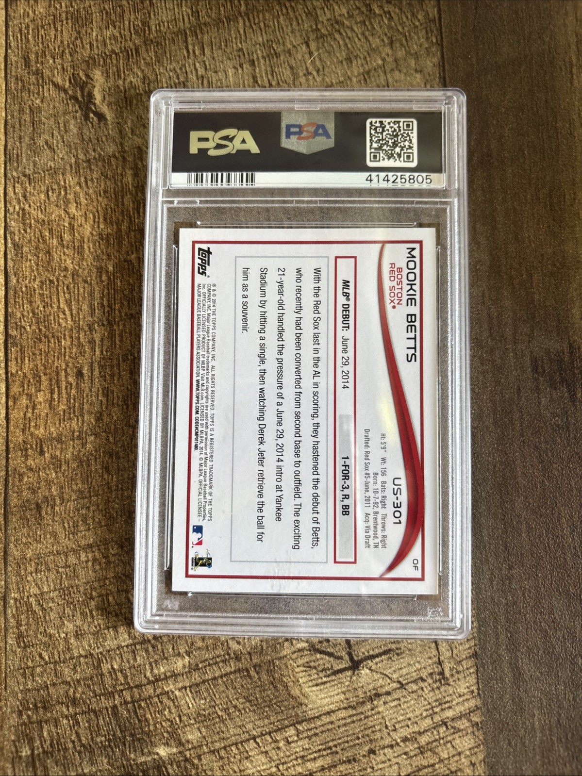 2014 TOPPS UPDATE #US301 MOOKIE BETTS RC RED SOX PSA 10