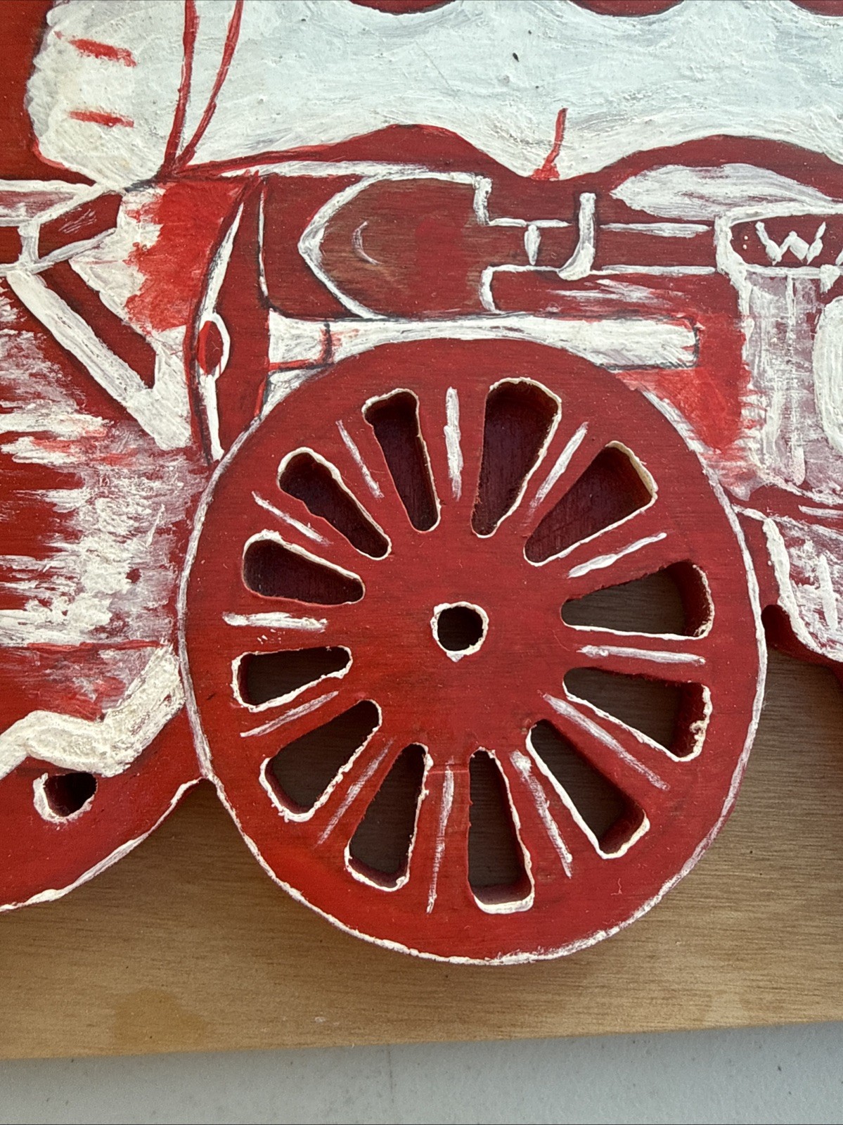 Handmade Oklahoma Sooners Wooden Wheel & Wagon Wall Sign Red & White Painted
