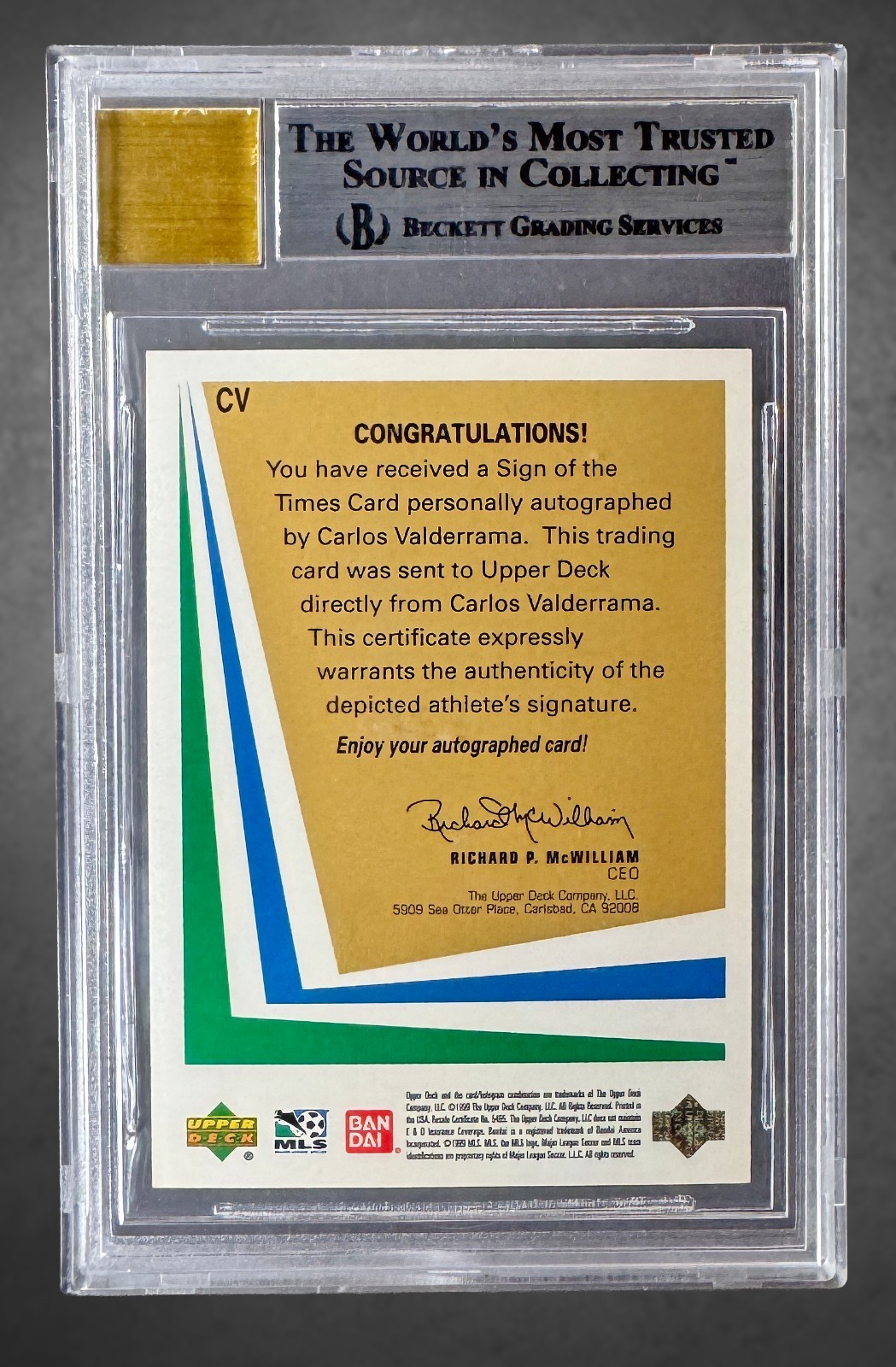 1999 Upper Deck MLS Sign of the Times #CV Carlos Valderrama BGS 8.5/10 Rare